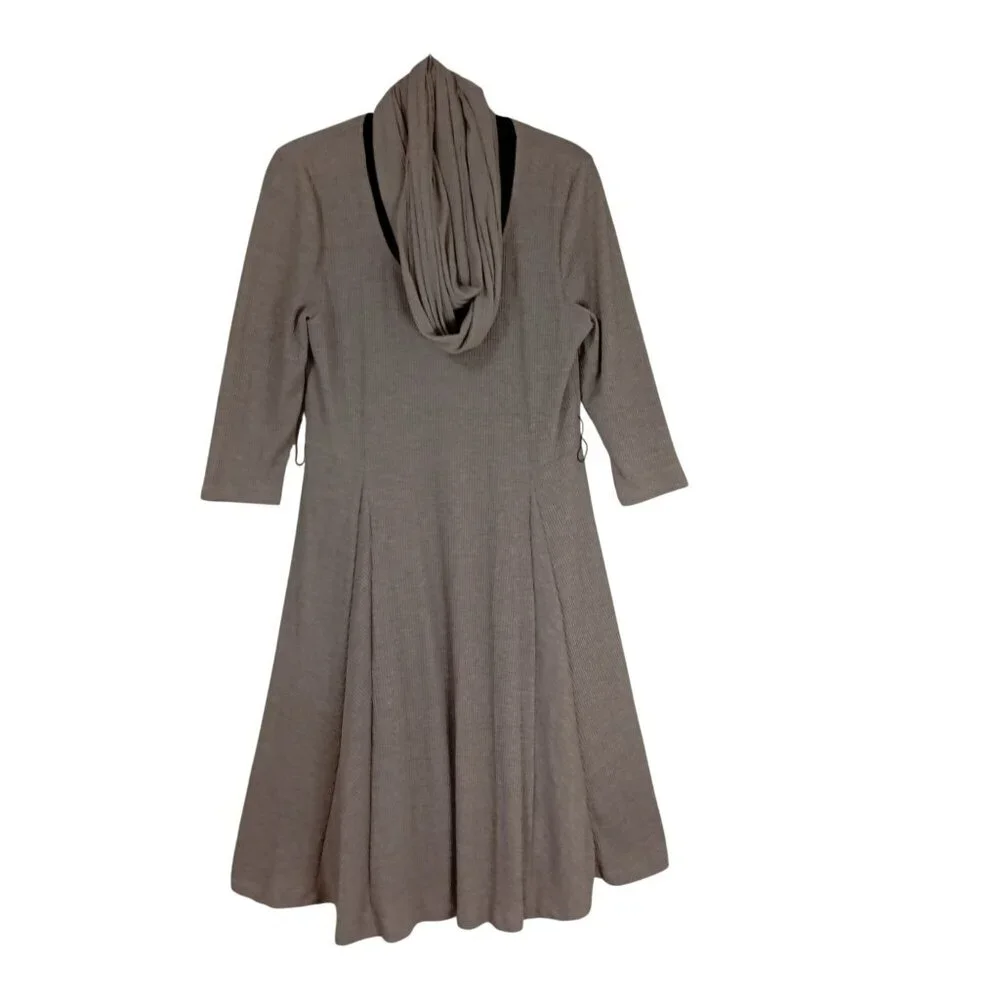 Robbie Bee Midi Dress Size L Attached Scarf L 3/4 Sleeve Ribbed Stretch Fit